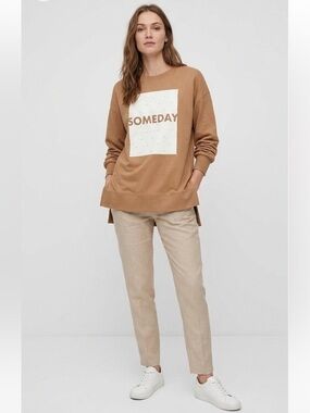 Vero Moda Cotton Oversized Brown & White Someday Sweatshirt With Side Slits